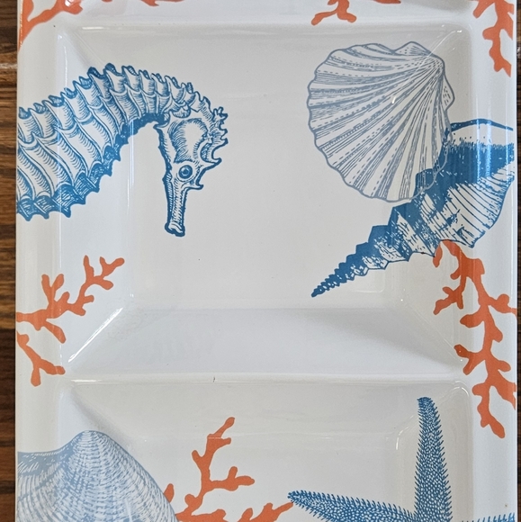 222 Fifth Coastal Living "Grenada" Fine China 3 Section Serving Tray - Picture 4 of 7